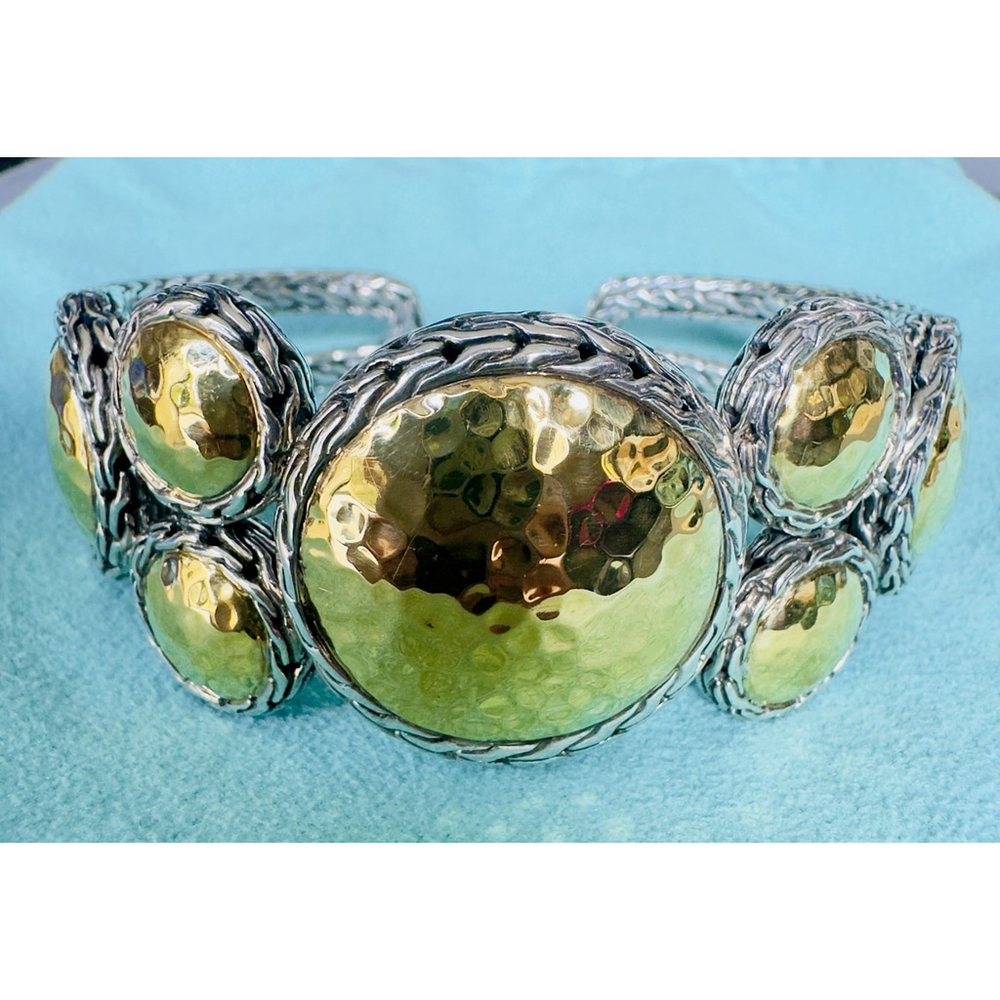 John Hardy 22K Gold & Sterling Silver 925 Large Cuff Bracelet